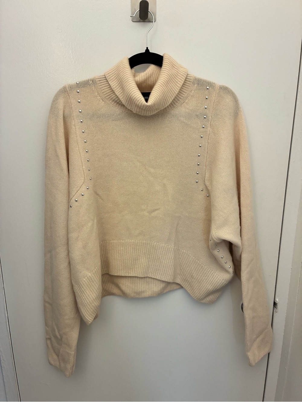 The Kooples Cream Turtleneck Sweater with Stud Details
